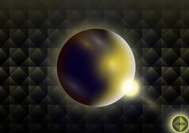 Kare ve eşkenar dörtgenlerin karanlık yaratıcı arka planında gelecekçi bir küre. Aura ve ışık parlamaları. El ilanları gece diskosu için soyut bir arka plan. Bir kulübün, barın ya da kafenin duvarında yanan bir işaret var. Reklamınız, imzanız ve gönderiminiz için tasarım ögesi