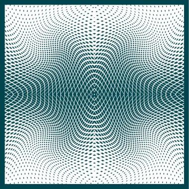 Küçük kareler ve eşkenar dörtgenlerden yarım tonluk geçiş ile parlak dekoratif desen. Curvilinear düzenleme. İş için düzen tasarımı, dekorasyon, kapak, ambalaj - vektör grafikleri