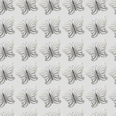 Gölgeli güzel renkli kelebeklerin soyut arka planı. Kusursuz desen. Vektör illüstrasyonu