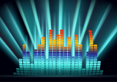 Soyut ses dalgası, dijital dengeleyici, müzik ritminin ses dalgaları. Tasarımın için parlak bir arkaplan. Vektör illüstrasyonu