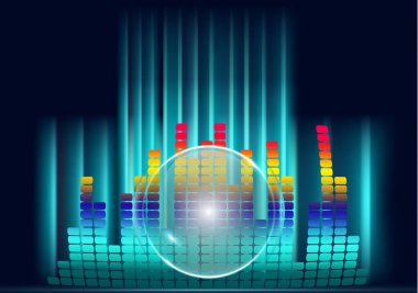 Soyut ses dalgası, dijital dengeleyici, müzik ritminin ses dalgaları. Tasarımın için parlak bir arkaplan. Vektör illüstrasyonu