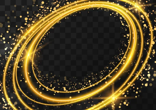 Рамка Золотых Овальных Колец Блестками Блестками Вспышками Темном Прозрачном Фоне — стоковый вектор