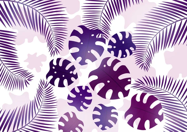 Tasarımınız için muhteşem yaprakları ve palmiye dalları olan parlak bir tropikal arka plan. Egzotik tarzda bir partiye davetiye. - Vektör grafikleri