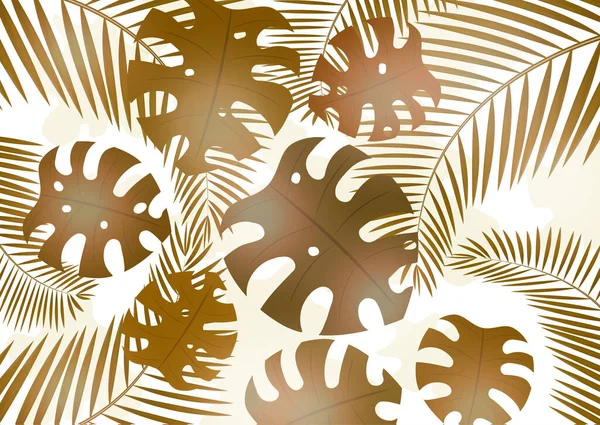Tasarımınız için muhteşem yaprakları ve palmiye dalları olan parlak bir tropikal arka plan. Egzotik tarzda bir partiye davetiye. - Vektör grafikleri