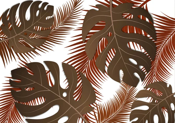 Tropik parlak broşür, canavar yapraklı ve palmiye ağaçlı broşür. Egzotik tropikal baskı. Egzotik tarzda bir partiye davetiye. Vektör illüstrasyonu.