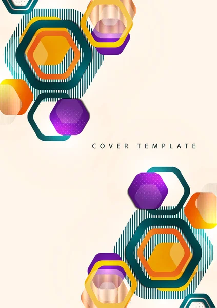 Bright Abstract Background Rounded Multicolored Hexagons Lines Business Presentation Template — Stock Vector