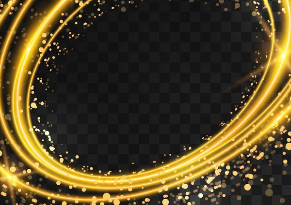 Рамка Золотых Овальных Колец Блестками Блестками Вспышками Темном Прозрачном Фоне — стоковый вектор