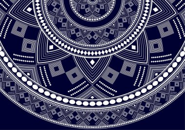 Mandala şeklinde yuvarlak bir modelin vektör mavi arka planı. Eski dekoratif elementler. İslam, Arap, Hintli, Osmanlı motifleri. Tekstil, tebrik kartı, boyama kitabı için kullanılabilir