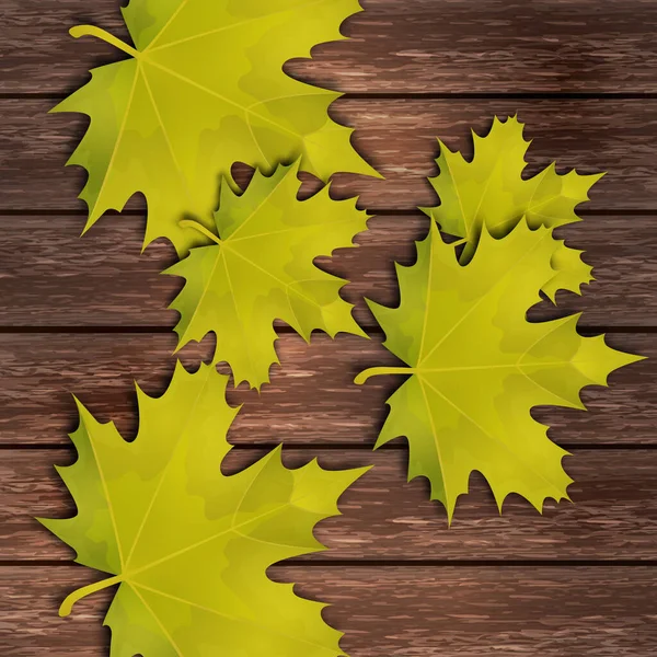 Feuilles Érable Automne Brillantes Sur Fond Des Planches Bois Modèle — Image vectorielle