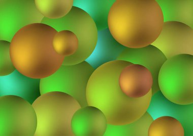 Modern soyut arka plan. Farklı boyutlarda parlak hacimli toplara sahip desen. Neon renkleri. Tasarım afişi, broşürü, kartviziti için vektör illüstrasyonu.