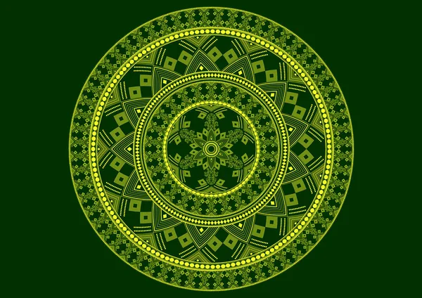 Διάνυσμα Πράσινο Φόντο Ενός Στρογγυλού Σχεδίου Μορφή Ενός Mandala Αρχαία — Διανυσματικό Αρχείο