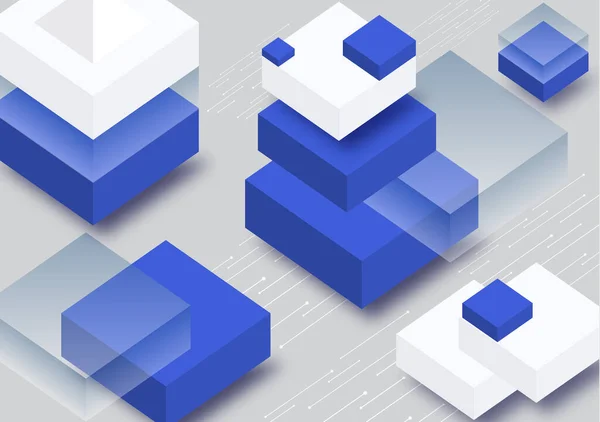 Bannière Concept Blockchain Les Blocs Isométriques Les Cubes Connectent Les — Image vectorielle