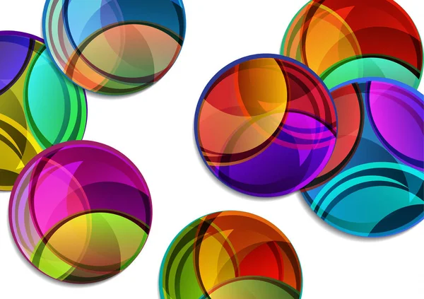 Ilustración Vectorial Creativa Una Variedad Círculos Multicolores Brillantes Con Sombra — Vector de stock