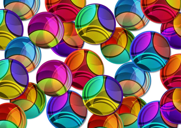Творческая Векторная Иллюстрация Разнообразия Ярких Многоцветных Кругов Тенью Наложение Цветов — стоковый вектор