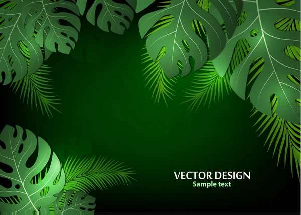 Vector Background Tropical Monster Leaves Palm Leaves Bright Abstract Background — Stock Vector