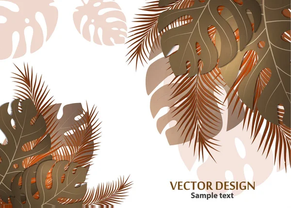 熱帯モンスターの葉とヤシの葉を持つベクトル背景 バナー チラシやテキストやエンブレムのコピースペースでカバーのための明るい抽象的な背景 ベクトルグラフィックス — ストックベクタ
