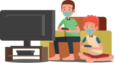 İki genç çocuk evde video oyunu oynuyorlar.