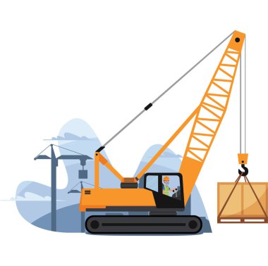 İnşaat işçisi tıbbi maske kullanırken inşaat aracını kontrol ediyor