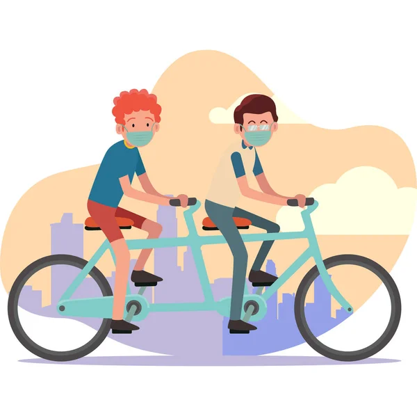 Young Boy Cycling Together While Using Medical Mask — Stock Photo, Image