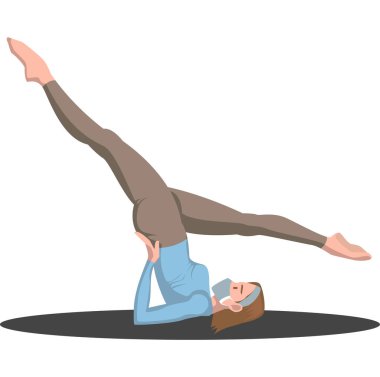 Bir kadın, tıbbi maske çizimi yaparken yoga pozu vermiş.