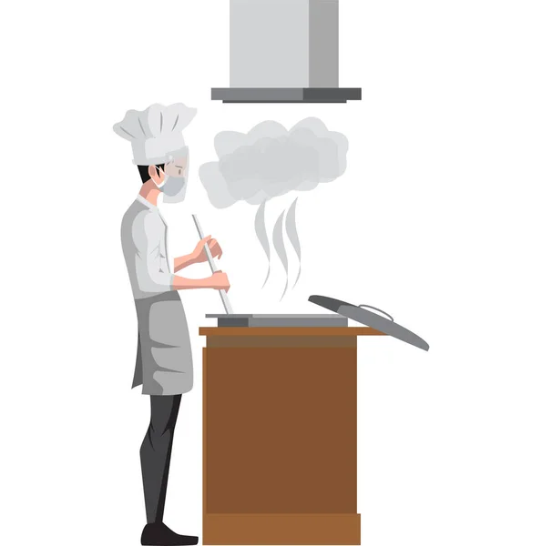 厨师在厨房的插图里做饭 — 图库照片