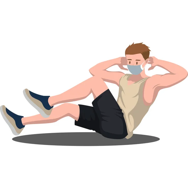 Muž Udělal Nějaké Fitness Pózu Při Použití Lékařské Masky Ilustrace — Stock fotografie