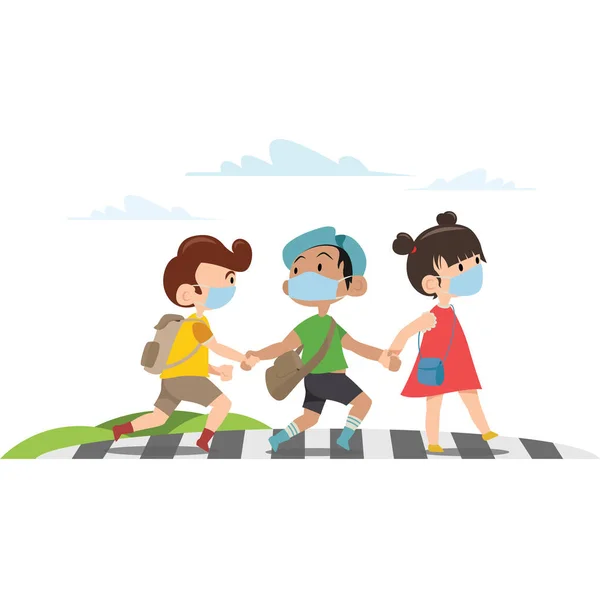 Трое Детей Переходят Дорогу Вместе Иллюстрацией — стоковое фото