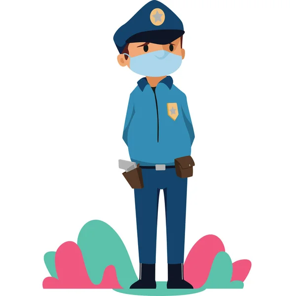 Illustratie Van Politieman Met Medisch Masker Hebben Een Zorgwekkend Gezicht — Stockfoto