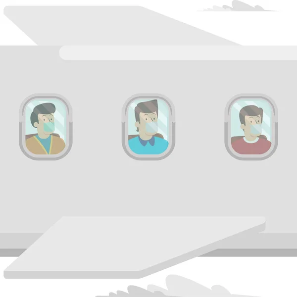 Ludzie Podróżują Samolotem Używając Maski Medycznej — Zdjęcie stockowe