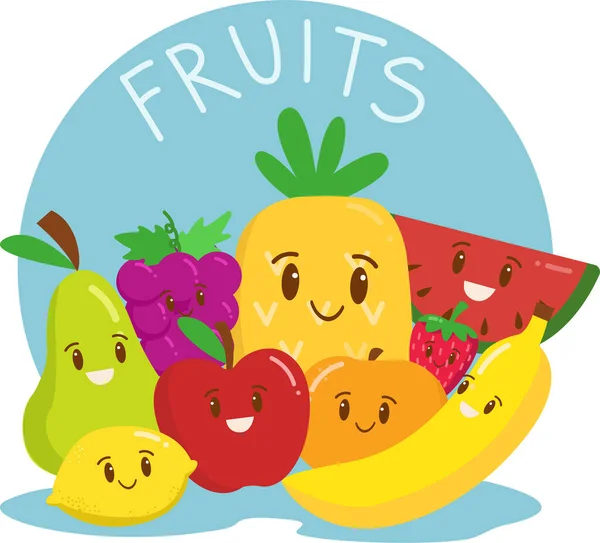 Group Cute Fresh Healthy Fruits Illustration — Stock Photo, Image