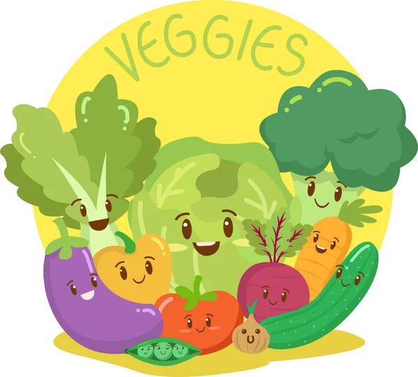 Skupina Roztomilé Čerstvé Zdravé Zeleninové Ilustrace — Stock fotografie