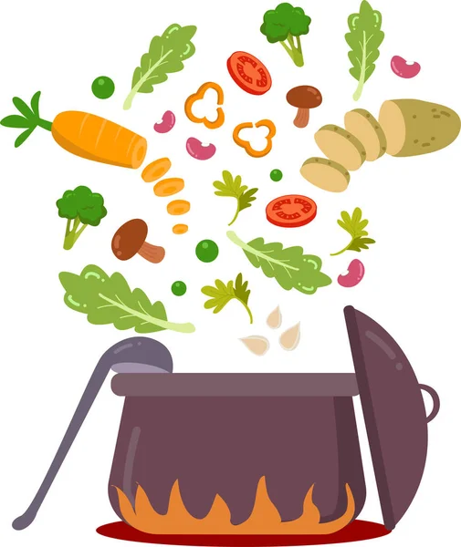 Vaření Zdravé Zeleninové Polévky Ilustrace — Stock fotografie