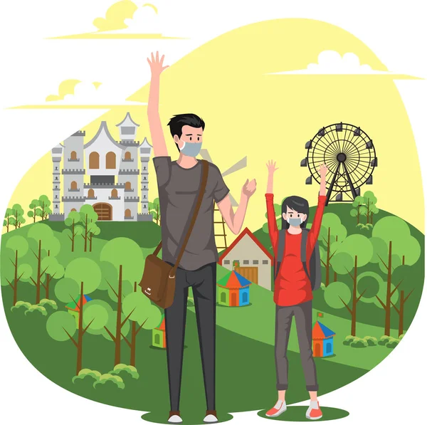 Kadın ve erkek tatillerini lunaparkta geçiriyorlar.