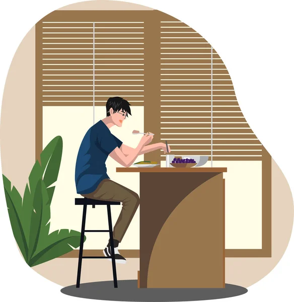 Ein Mann Beim Mittagessen Hause Illustration — Stockfoto