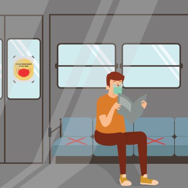 Tıbbi maske kullanırken bir yere gitmek için banliyö kullanıcısı.