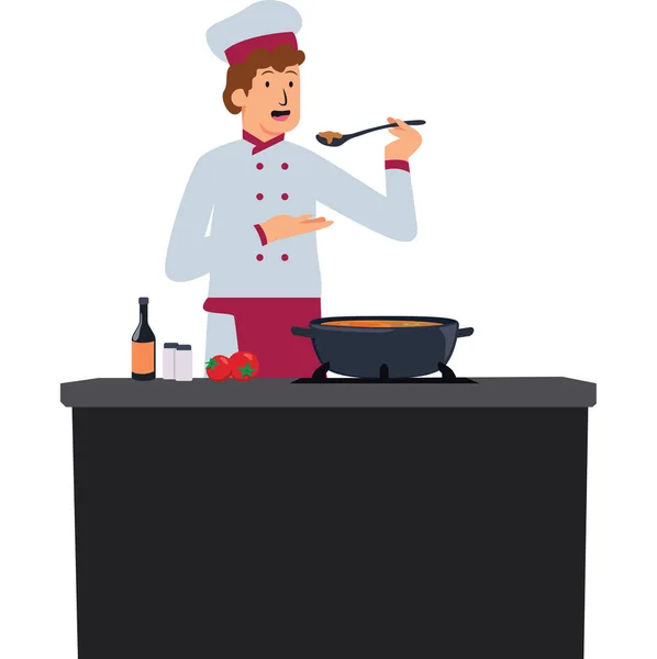 Chef Tasting His Cook While Cooking Restaurant Kitchen Illustration — Stock Photo, Image