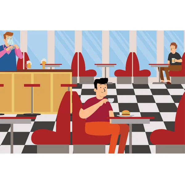 Человек Обедающий Ресторане Быстрого Питания Иллюстрация — стоковое фото