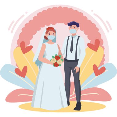 Renkli pastel renkli düğün çifti tasviri