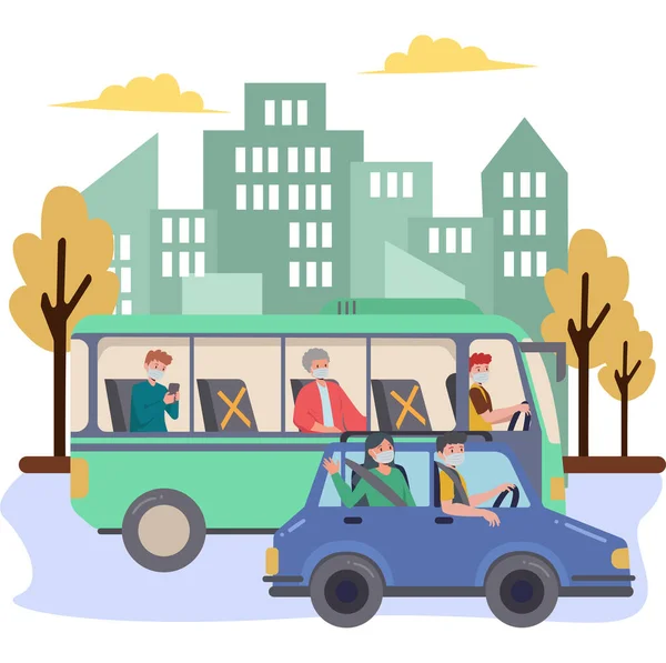 Gente Está Viajando Con Ilustración Automóviles Autobuses — Foto de Stock