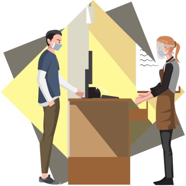 Restorandaki kasiyerde yemek ödeyen bir adam.