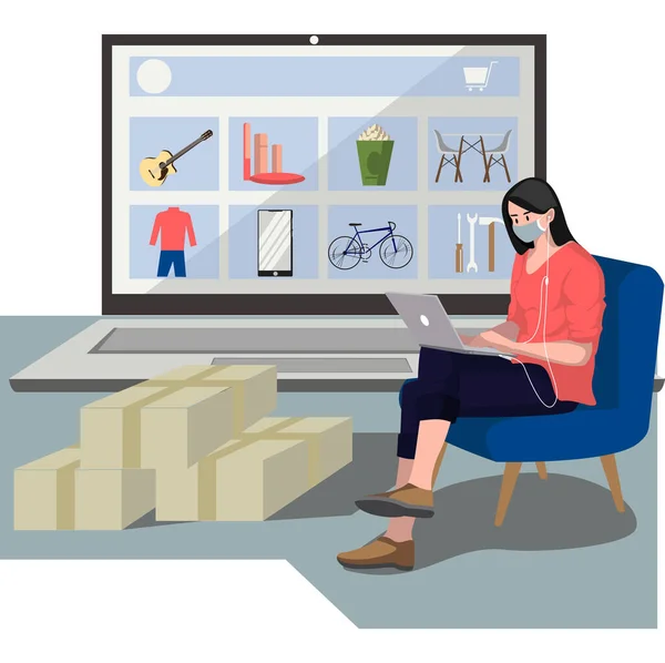 Een Vrouw Koopt Nieuwe Items Van Online Winkel Illustratie — Stockfoto