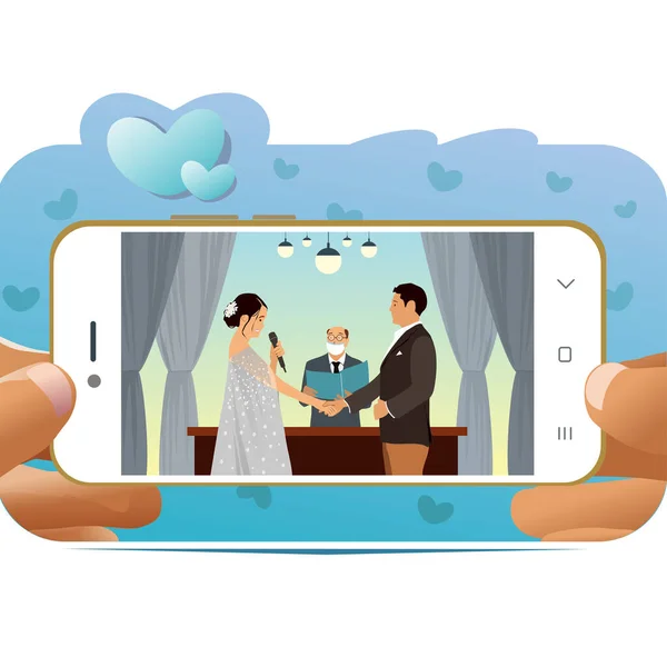 Casal Está Tendo Sua Cerimônia Casamento Line — Fotografia de Stock