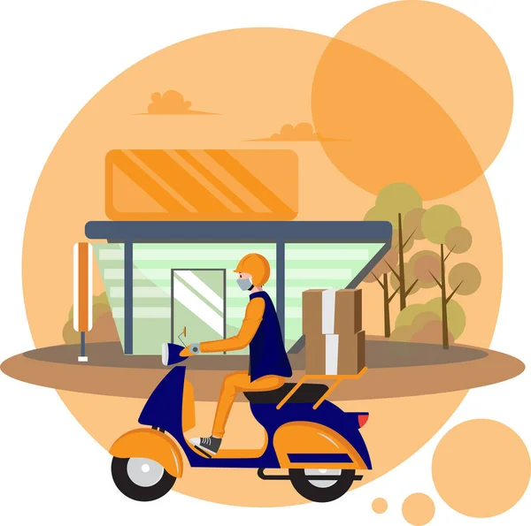 Zusteller Schickt Paket Mit Motorrad Vom Geschäft Zur Kundenadresse — Stockfoto