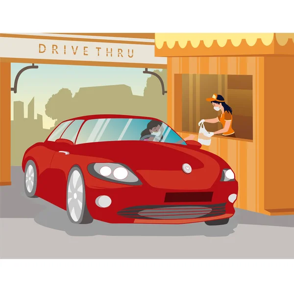 Kvinna Köper Sina Måltider Drive Thru Illustration — Stockfoto