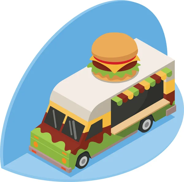Ilustracja Unikalnej Ciężarówki Burger Posągiem Hamburgera Jako Symbol Ciężarówce — Zdjęcie stockowe