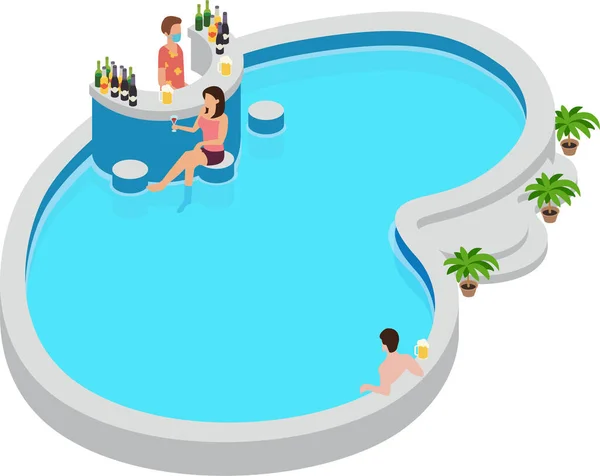 Lidé Užívají Svou Dovolenou Baru Bazénu Ilustrace — Stock fotografie