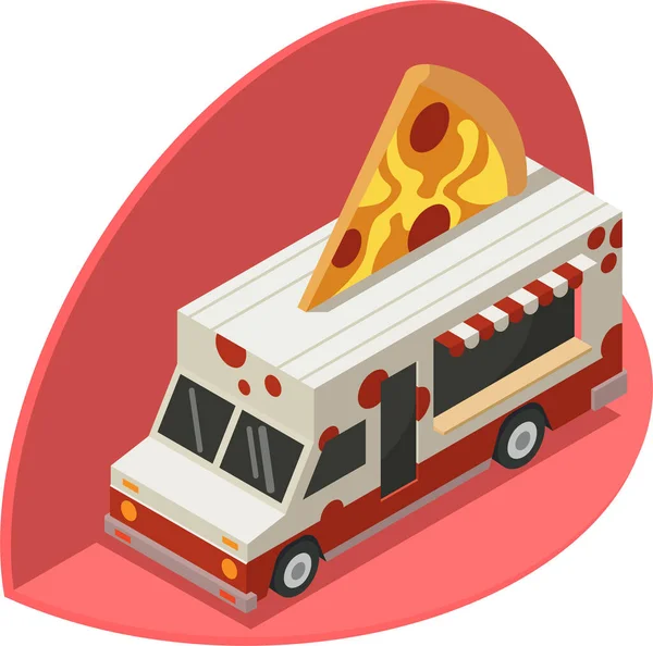 Illustrazione Unico Camion Della Pizza Con Una Statua Della Pizza — Foto Stock