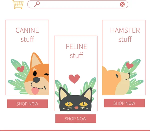 Illustration of pet shop search engine and catalogues main menu