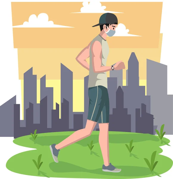 Man Medical Mask Jogging Alone — Stock Photo, Image