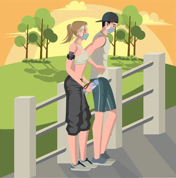 Erkek ve kadın koşudan sonra birlikte dinleniyorlar.